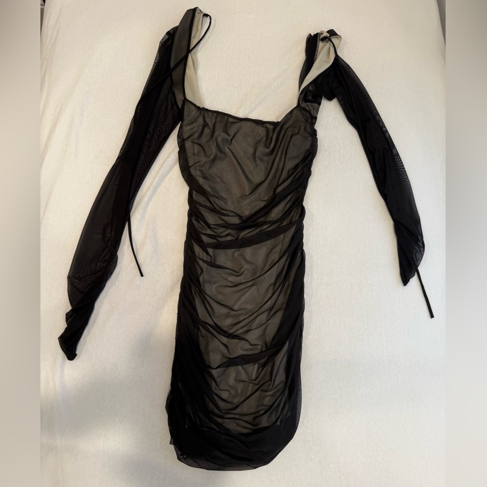 Black Mesh Long Sleeve Dress